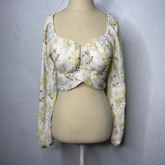 Madden NYC Women's Juniors Cropped Tie-Back Blouson Sleeves Top SZ Medium - Picture 1 of 11